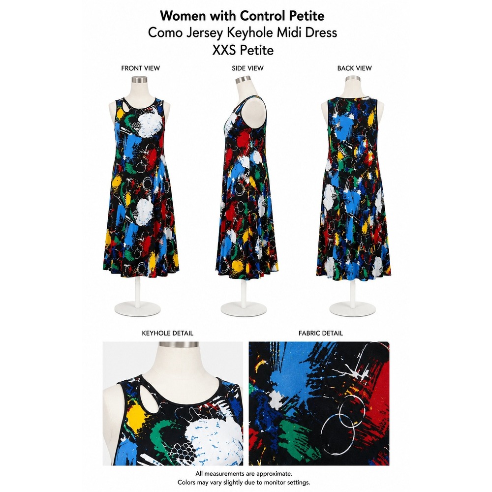 Women with Control Como Jersey Keyhole Midi Dress Abstract Splatter XXS Petite